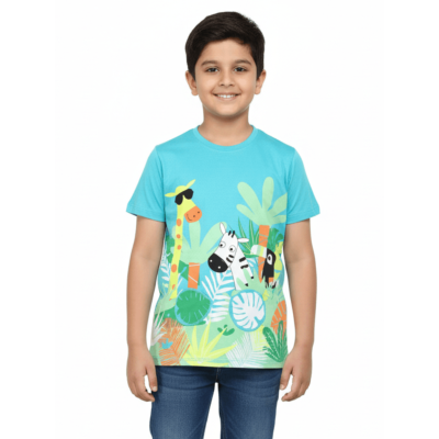 Urbnyard-Boys Jungle Safari Graphic T-Shirt, Blue