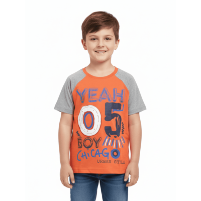 Urbnyard Boys “Yeah 05” Graphic Raglan T-Shirt, Orange