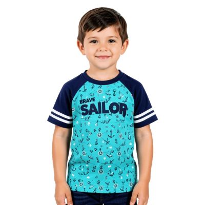 Brave Sailor Anchor Print Boys T-Shirt, Blue