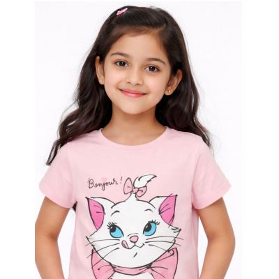 Urbnyard Girls Graphic T-Shirt – Cute Cat Print Pink