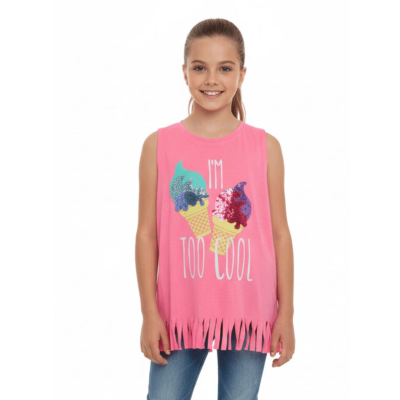 Urbnyrad Girls “Too Cool” Graphic Fringe Top, Pink 