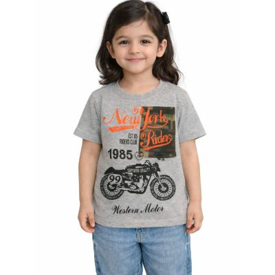 Urbnyard New York Riders Printed Kids T-Shirt, Grey