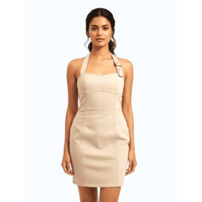 Urbnyard Halter Neck Bodycon Dress, Beige
