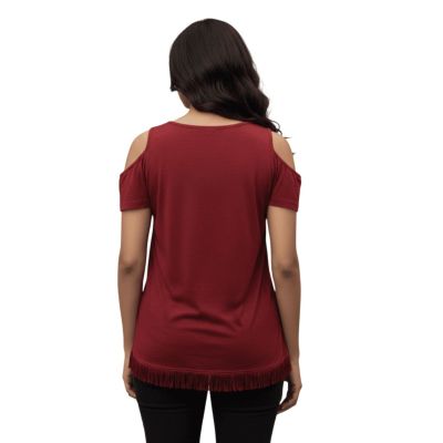 Urbnyard Women’s Cold-Shoulder Graphic T-Shirt – Love in Bloom, Maroon