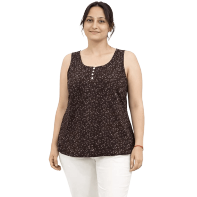 Urbnyard Women’s Henley-Style Floral Print Top, Brown