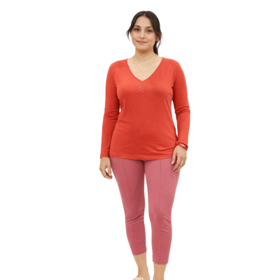 Urbnyard Women’s V-Neck Long Sleeve Tee, Red